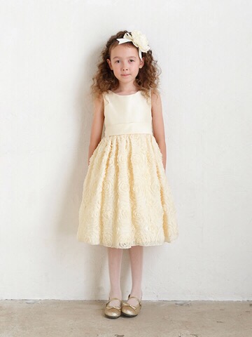 スカートには立体的なフラワーモチーフがとても華やかでゴージャス。愛らしく上品で目を引くこと間違いなしのインポートドレスです。