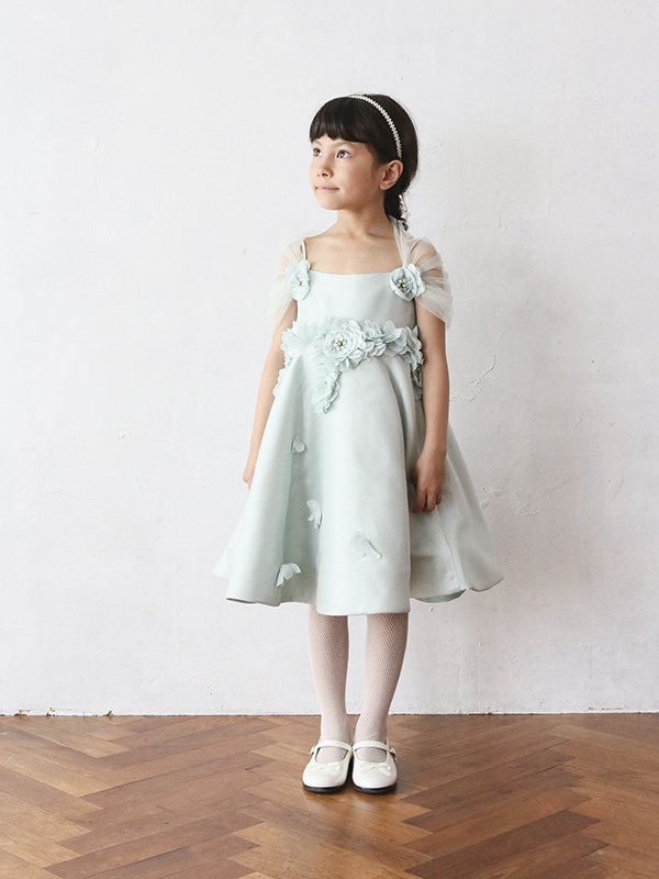 ミントグリーンの爽やかな女の子の子供レンタルドレス