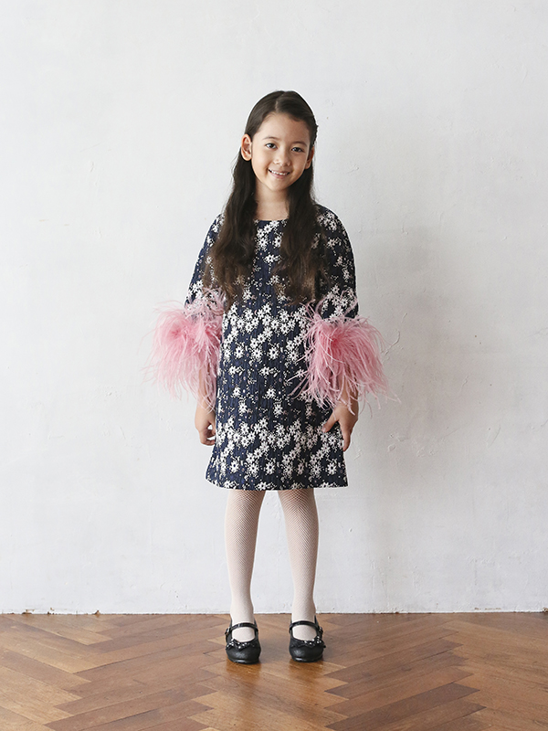 お袖がフワフワaラインのネイビードレス ガーデンパーティー