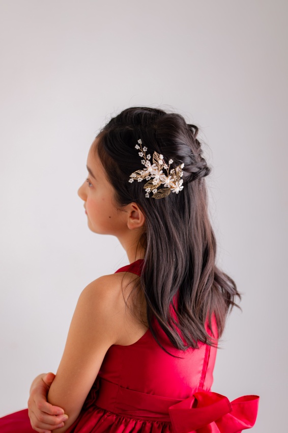 ゴールドピンク　パールビーズ　フラワーピン　H－170