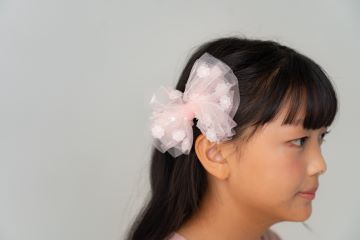 チュールピンク　フラワー　リボンヘアーピン　H－175B